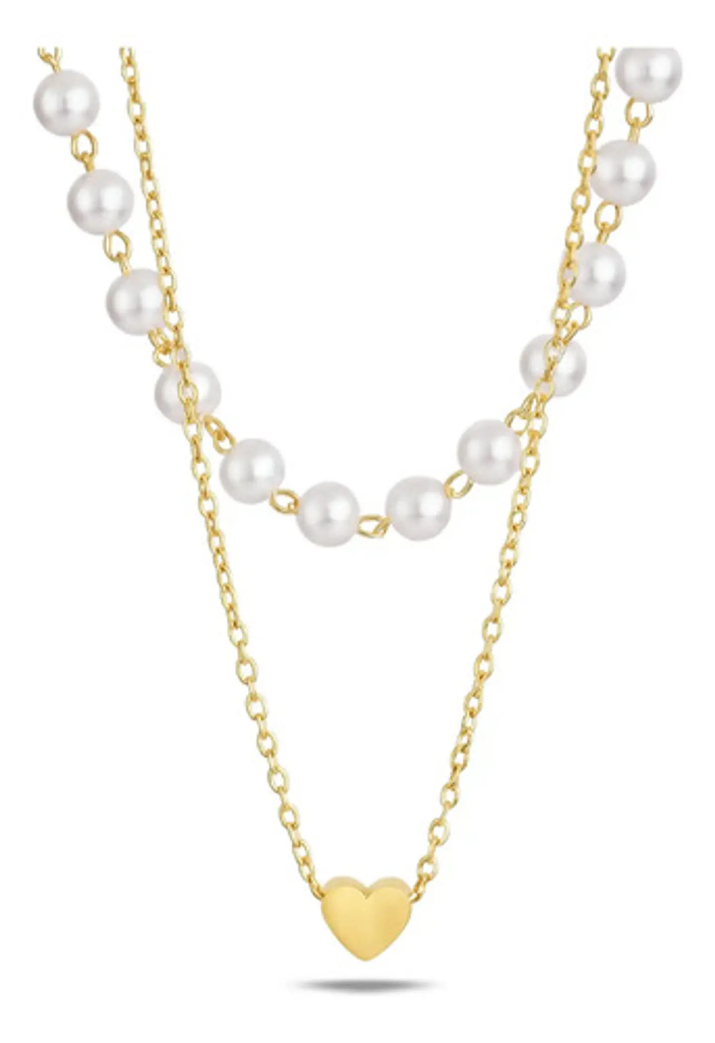 Collar Para Mujeres Dije Corazón Y Perlas Doble Cadena Acero 1
