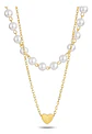 Collar Para Mujeres Dije Corazón Y Perlas Doble Cadena Acero - Miniatura 1