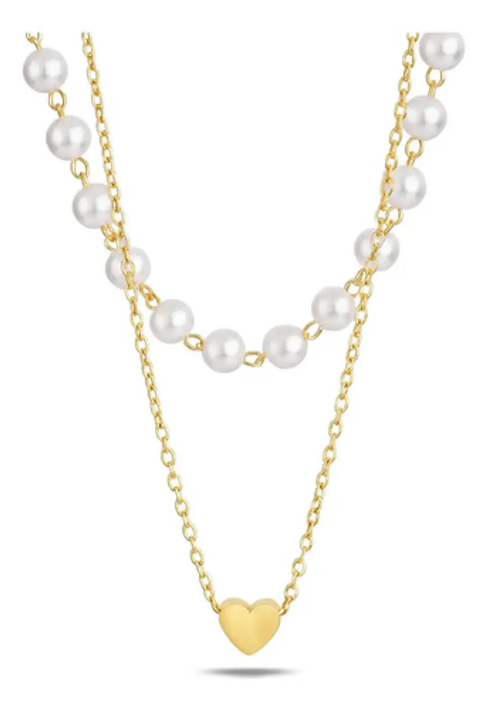 Collar Para Mujeres Dije Corazón Y Perlas Doble Cadena Acero 1