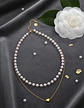 Collar Para Mujeres Dije Corazón Y Perlas Doble Cadena Acero - Miniatura 4