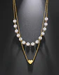 Collar Para Mujeres Dije Corazón Y Perlas Doble Cadena Acero - Miniatura 6