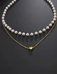 Collar Para Mujeres Dije Corazón Y Perlas Doble Cadena Acero - Miniatura 7