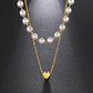 Collar Para Mujeres Dije Corazón Y Perlas Doble Cadena Acero - Miniatura 9