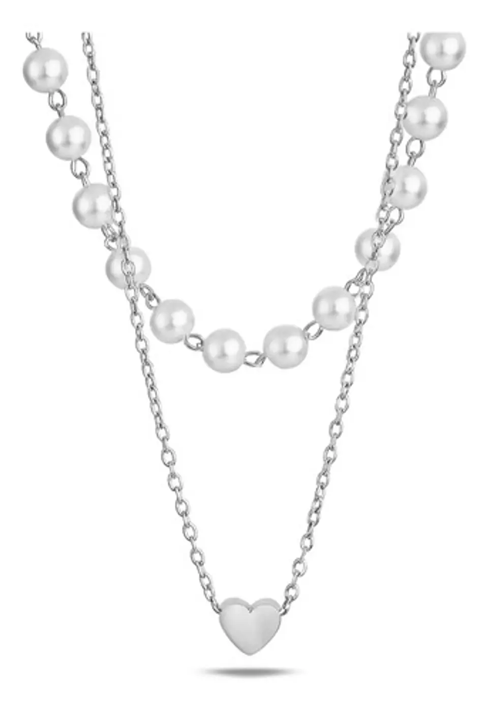 Collar Para Mujeres Dije Corazón Y Perlas Doble Cadena Acero 11