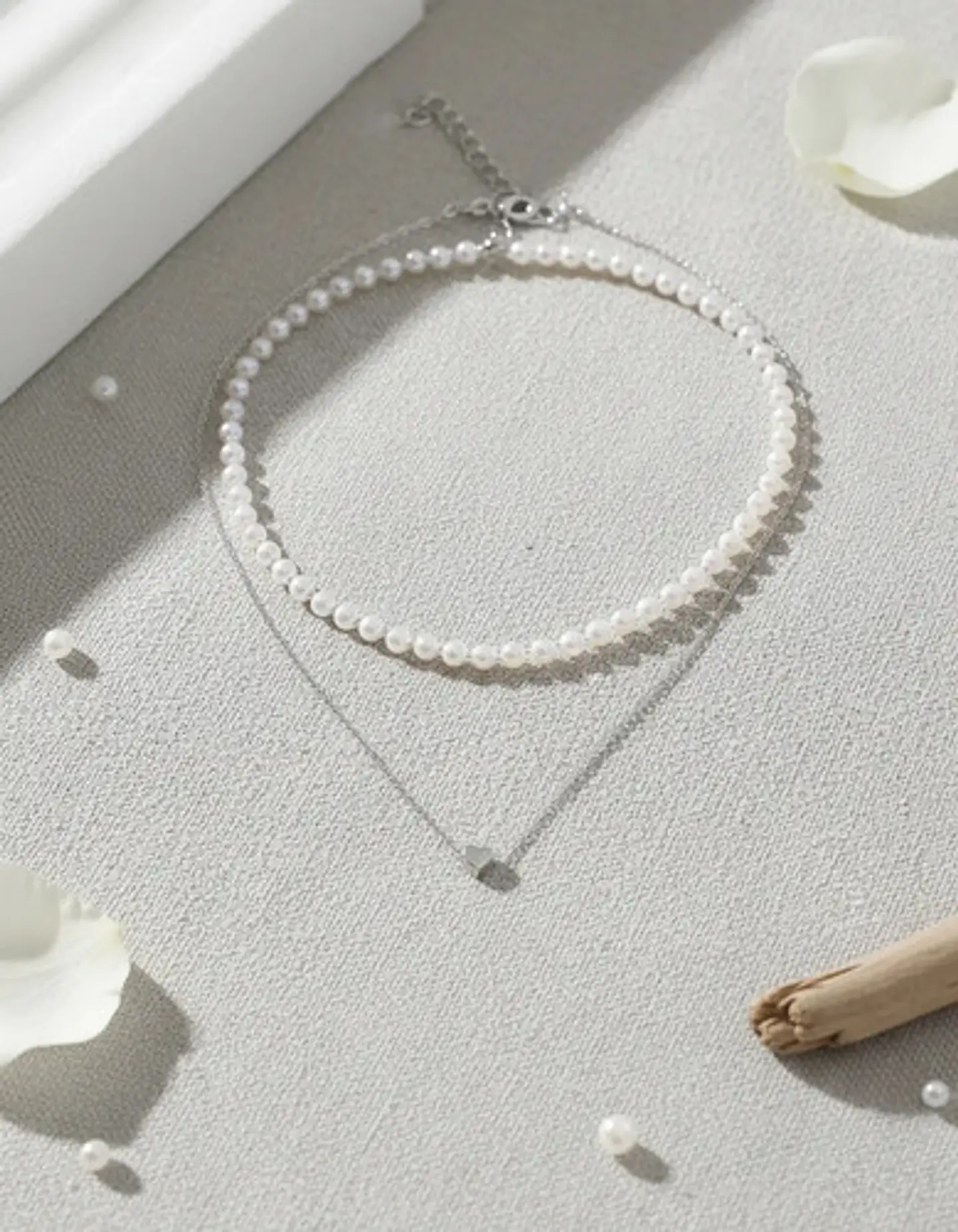 Collar Para Mujeres Dije Corazón Y Perlas Doble Cadena Acero 13