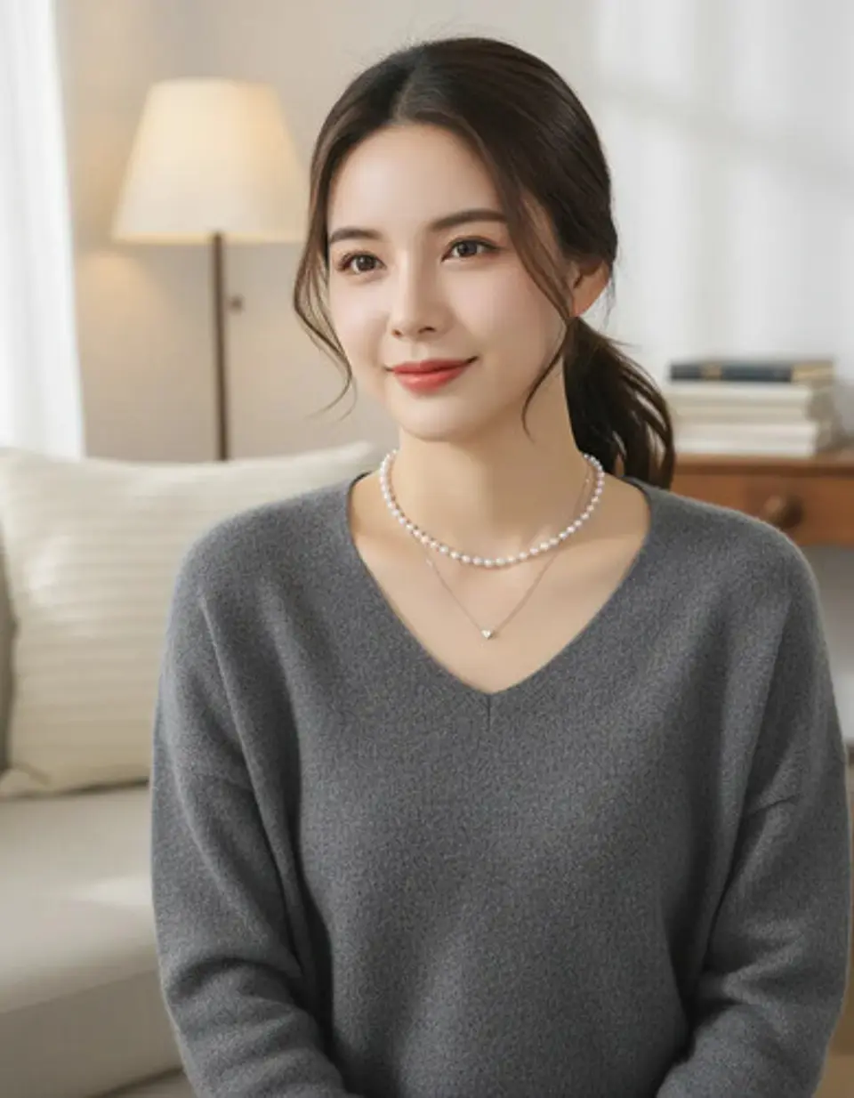 Collar Para Mujeres Dije Corazón Y Perlas Doble Cadena Acero 14