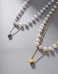 Collar Para Mujeres Dije Corazón Y Perlas Doble Cadena Acero - Miniatura 16