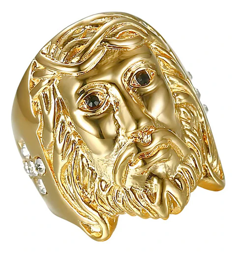 Anillo Hip Hop Para Hombre Rostro Jesús Y Piedras Color Oro