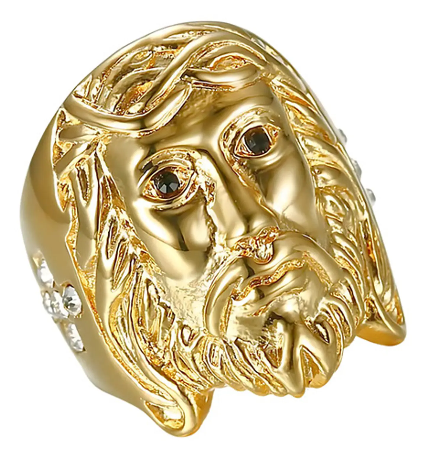 Anillo Hip Hop Para Hombre Rostro Jesús Y Piedras Color Oro 1