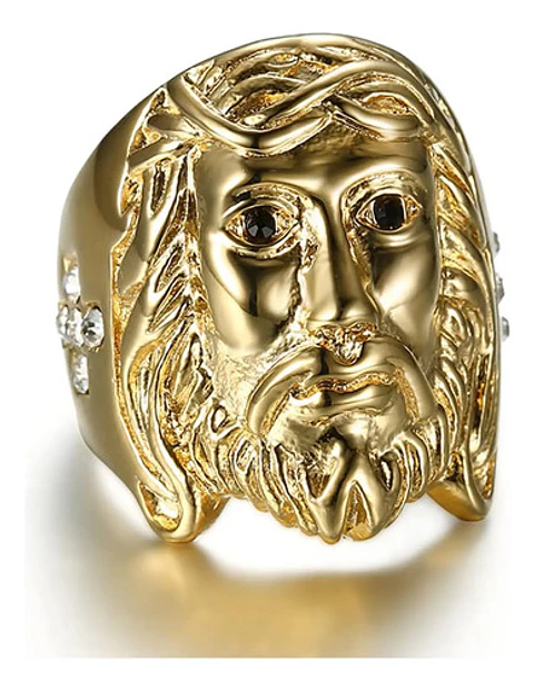 Anillo Hip Hop Para Hombre Rostro Jesús Y Piedras Color Oro