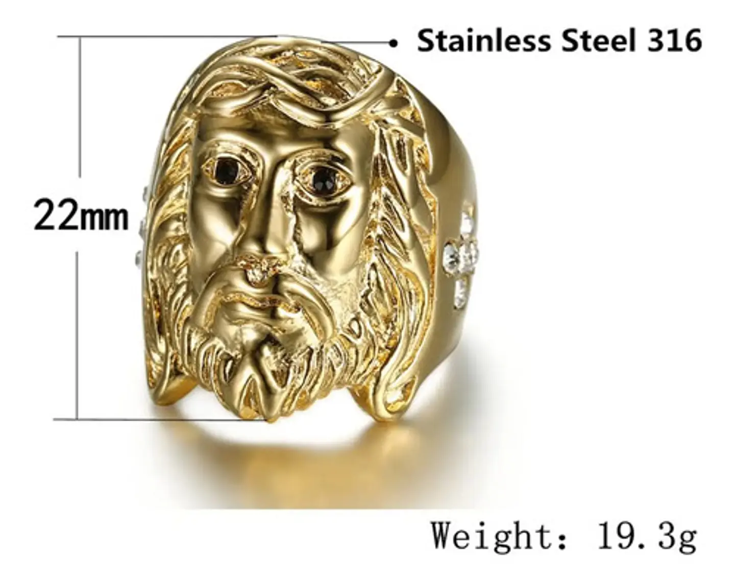 Anillo Hip Hop Para Hombre Rostro Jesús Y Piedras Color Oro 3