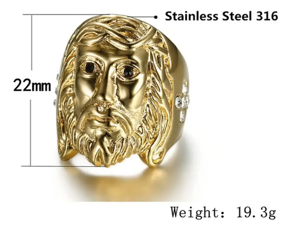 Anillo Hip Hop Para Hombre Rostro Jesús Y Piedras Color Oro 3