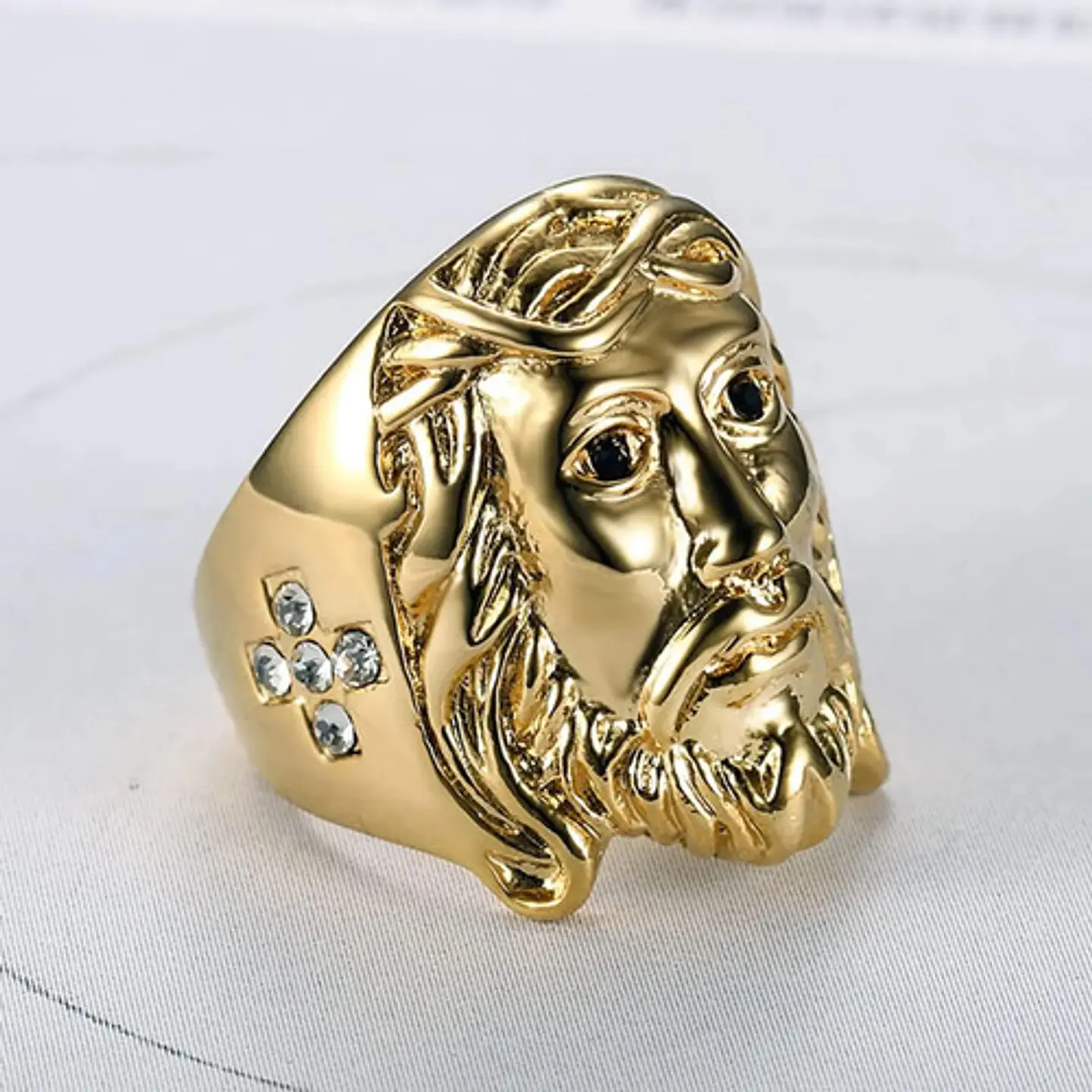 Anillo Hip Hop Para Hombre Rostro Jesús Y Piedras Color Oro 4