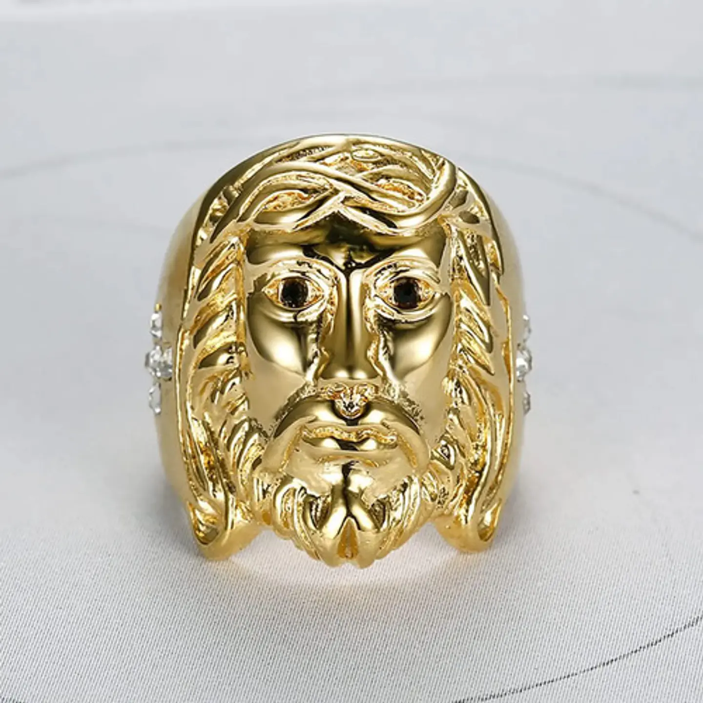 Anillo Hip Hop Para Hombre Rostro Jesús Y Piedras Color Oro 5