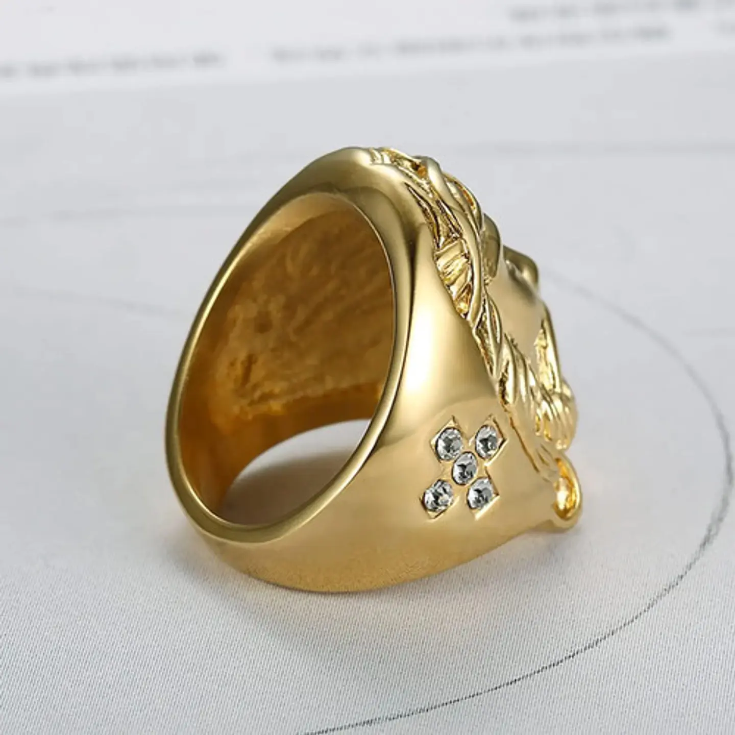 Anillo Hip Hop Para Hombre Rostro Jesús Y Piedras Color Oro 6