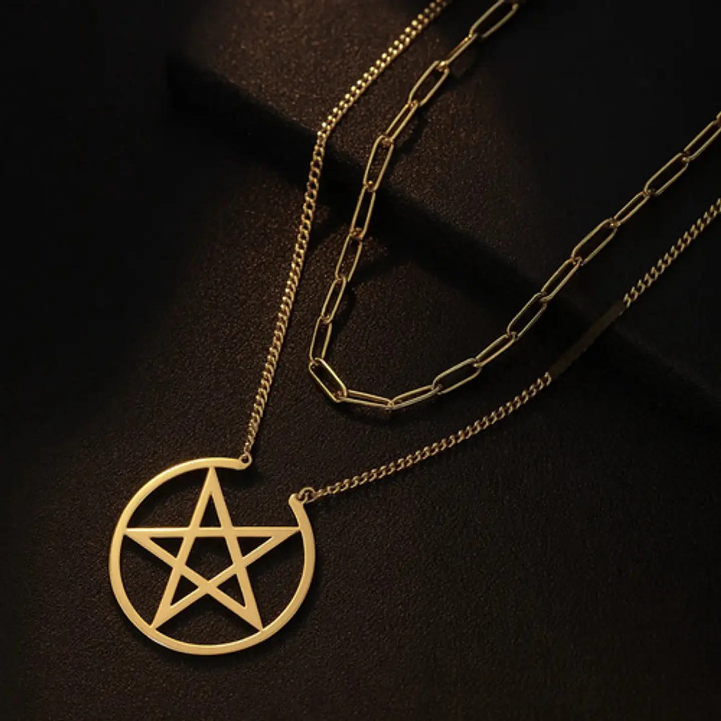 Collar Para Mujer Dije Estrella Pentagrama Acero Color Oro 4