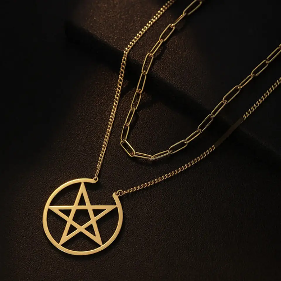 Collar Para Mujer Dije Estrella Pentagrama Acero Color Oro 4