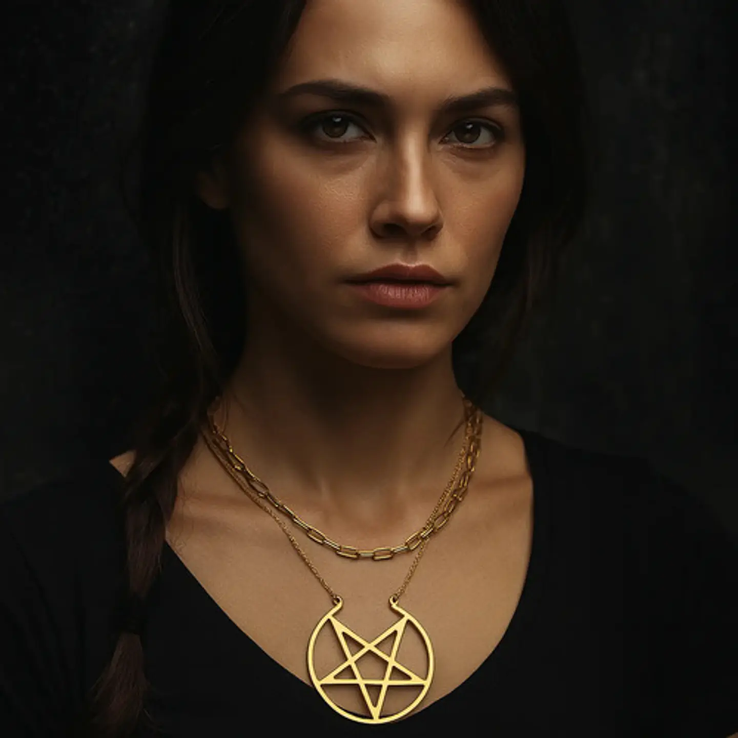 Collar Para Mujer Dije Estrella Pentagrama Acero Color Oro 5