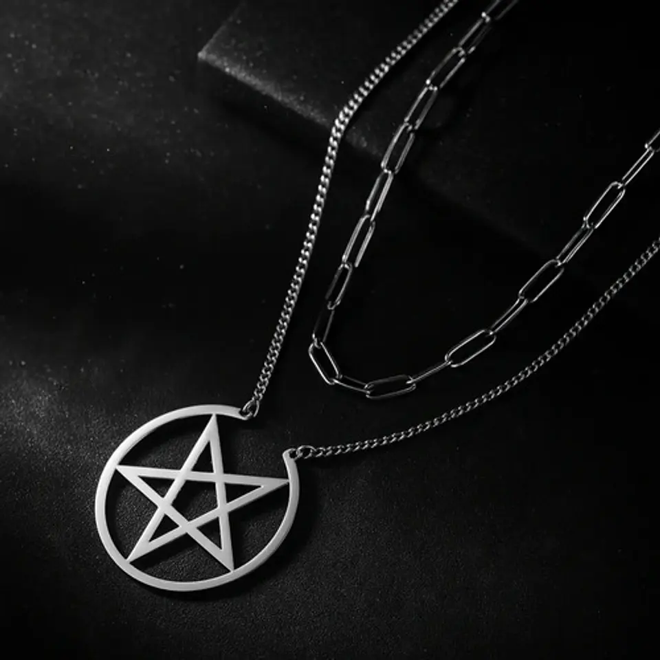 Collar Para Mujer Dije Estrella Pentagrama Acero Color Oro 10