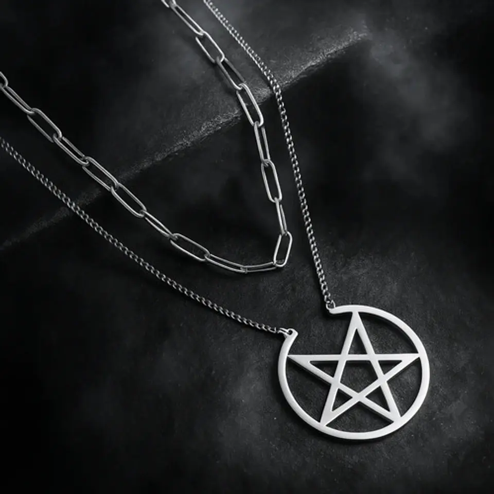 Collar Para Mujer Dije Estrella Pentagrama Acero Color Oro 11