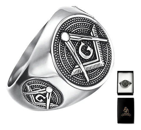 Anillo Para Hombre Simbolo Mason Escuadra Color Plata Acero