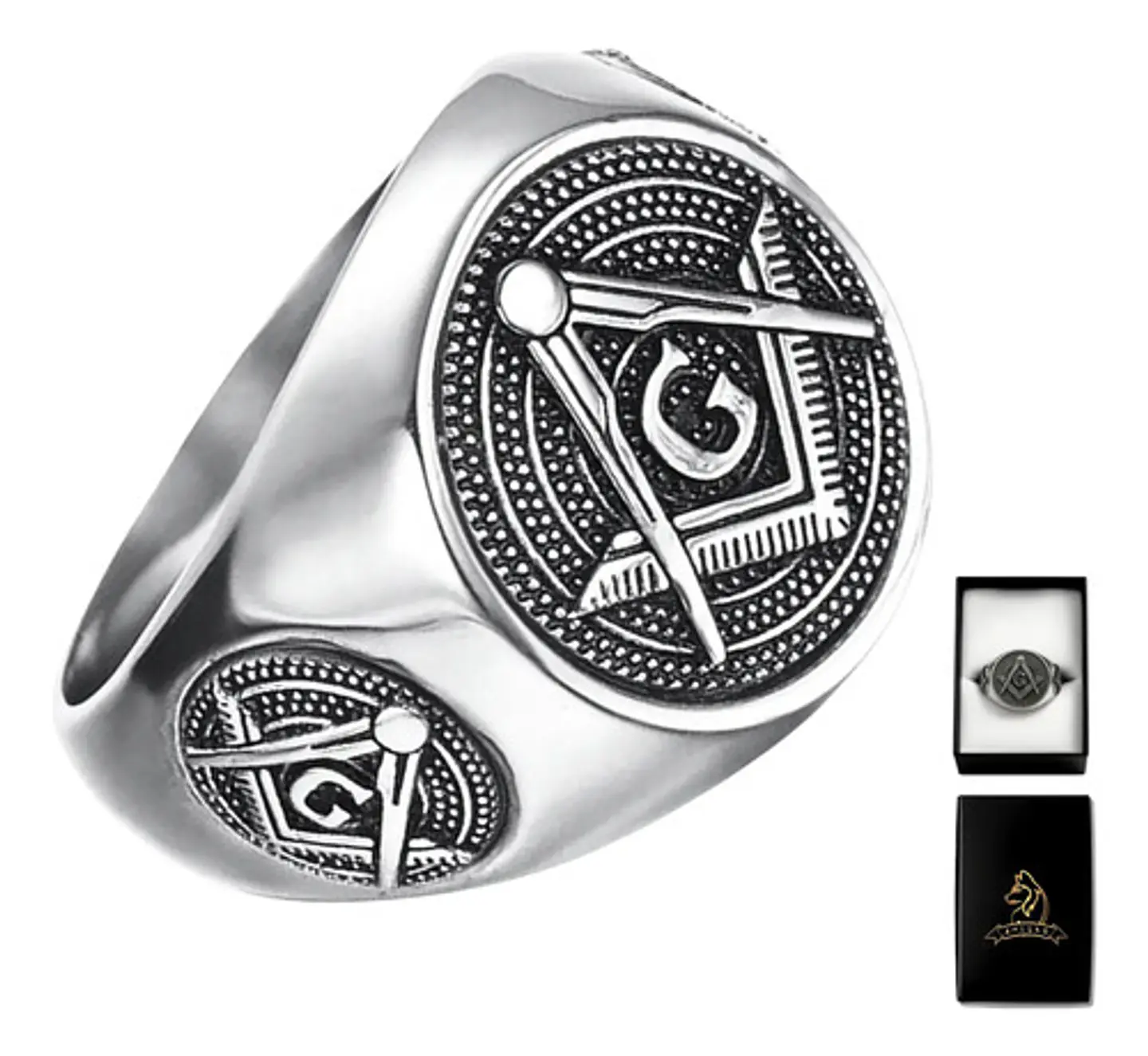 Anillo Para Hombre Simbolo Mason Escuadra Color Plata Acero 1