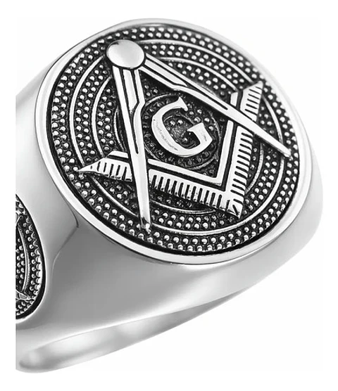 Anillo Para Hombre Simbolo Mason Escuadra Color Plata Acero