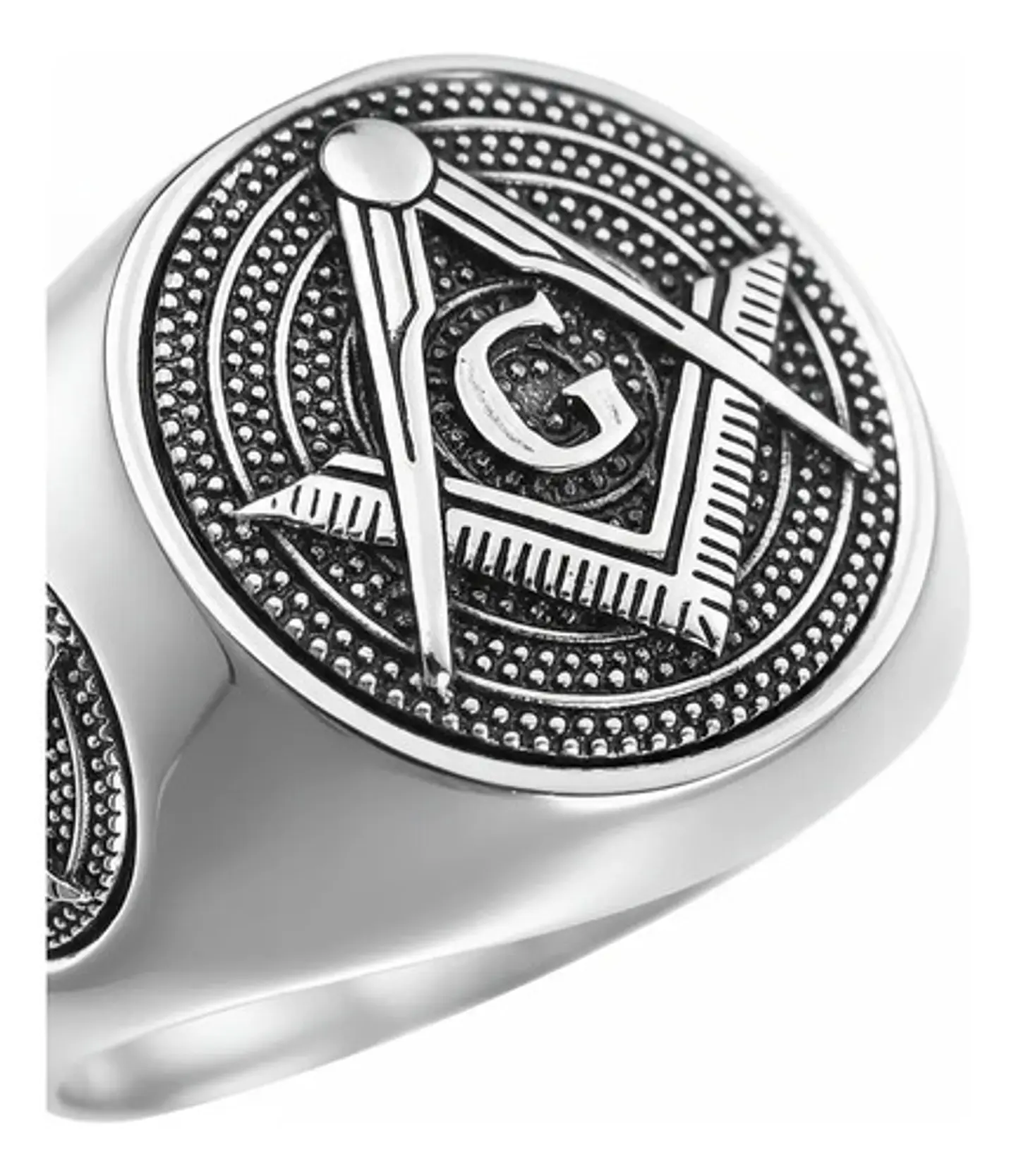 Anillo Para Hombre Simbolo Mason Escuadra Color Plata Acero 2