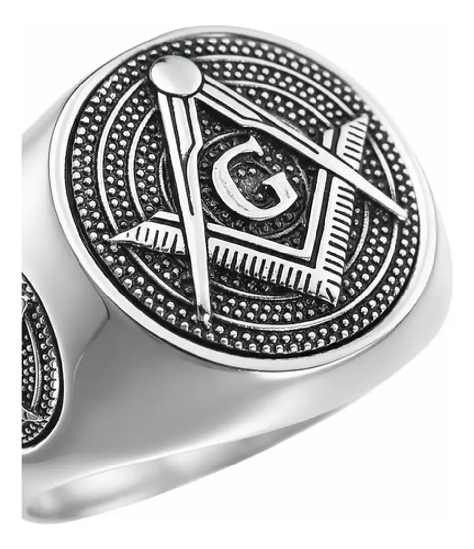 Anillo Para Hombre Simbolo Mason Escuadra Color Plata Acero 2