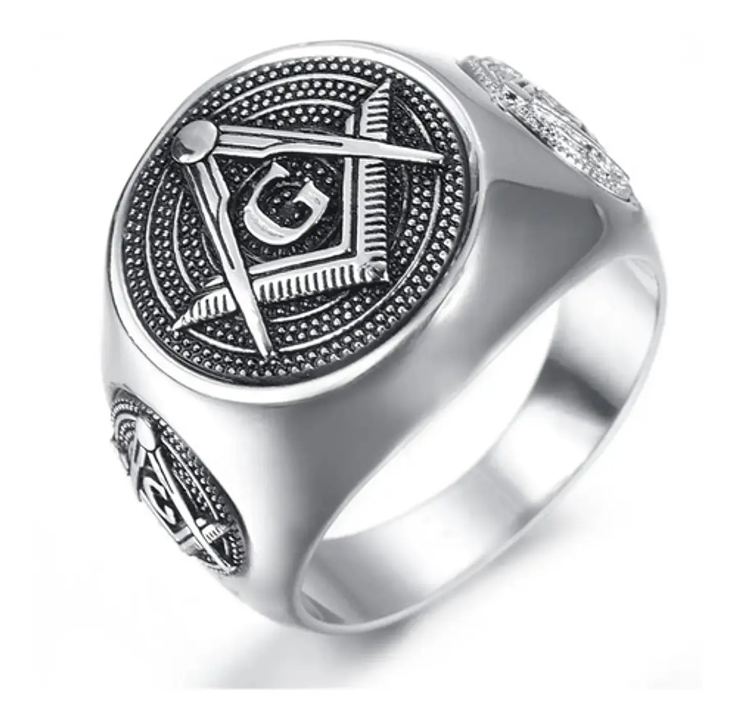 Anillo Para Hombre Simbolo Mason Escuadra Color Plata Acero 3
