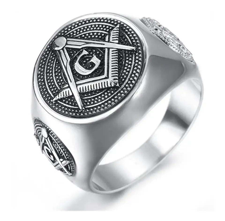 Anillo Para Hombre Simbolo Mason Escuadra Color Plata Acero 3