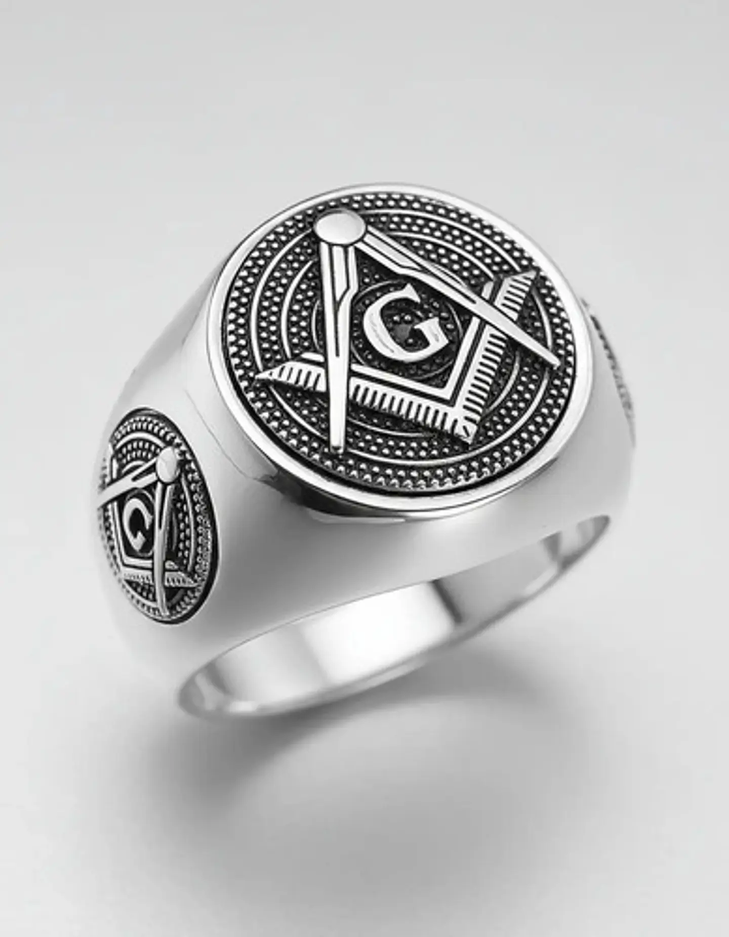 Anillo Para Hombre Simbolo Mason Escuadra Color Plata Acero 4