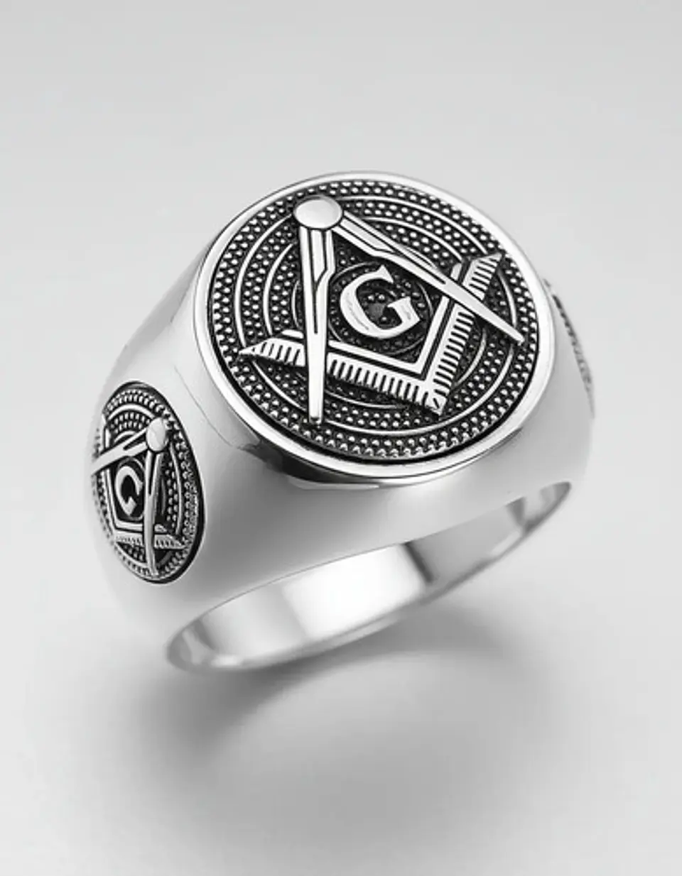 Anillo Para Hombre Simbolo Mason Escuadra Color Plata Acero 4