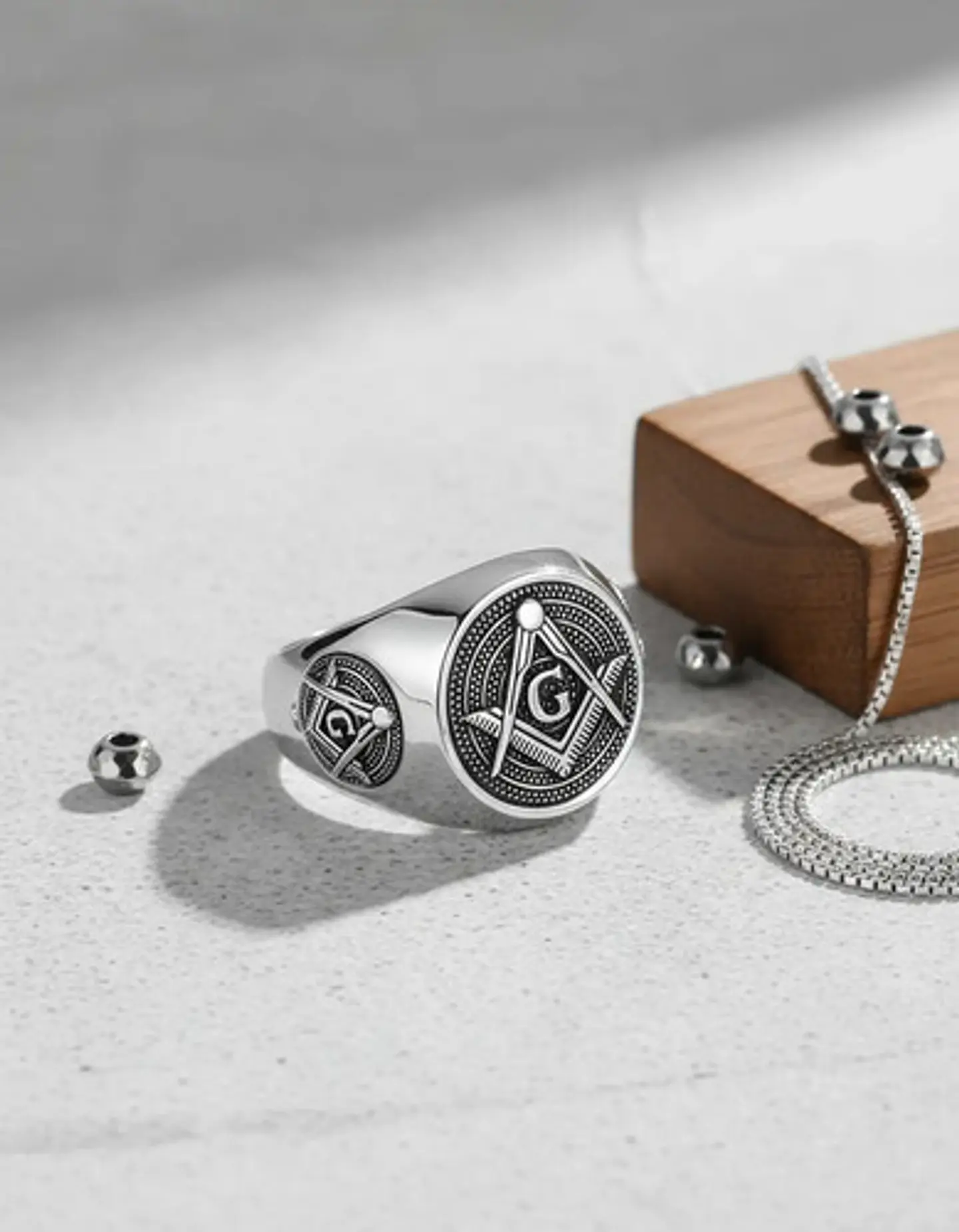 Anillo Para Hombre Simbolo Mason Escuadra Color Plata Acero 5