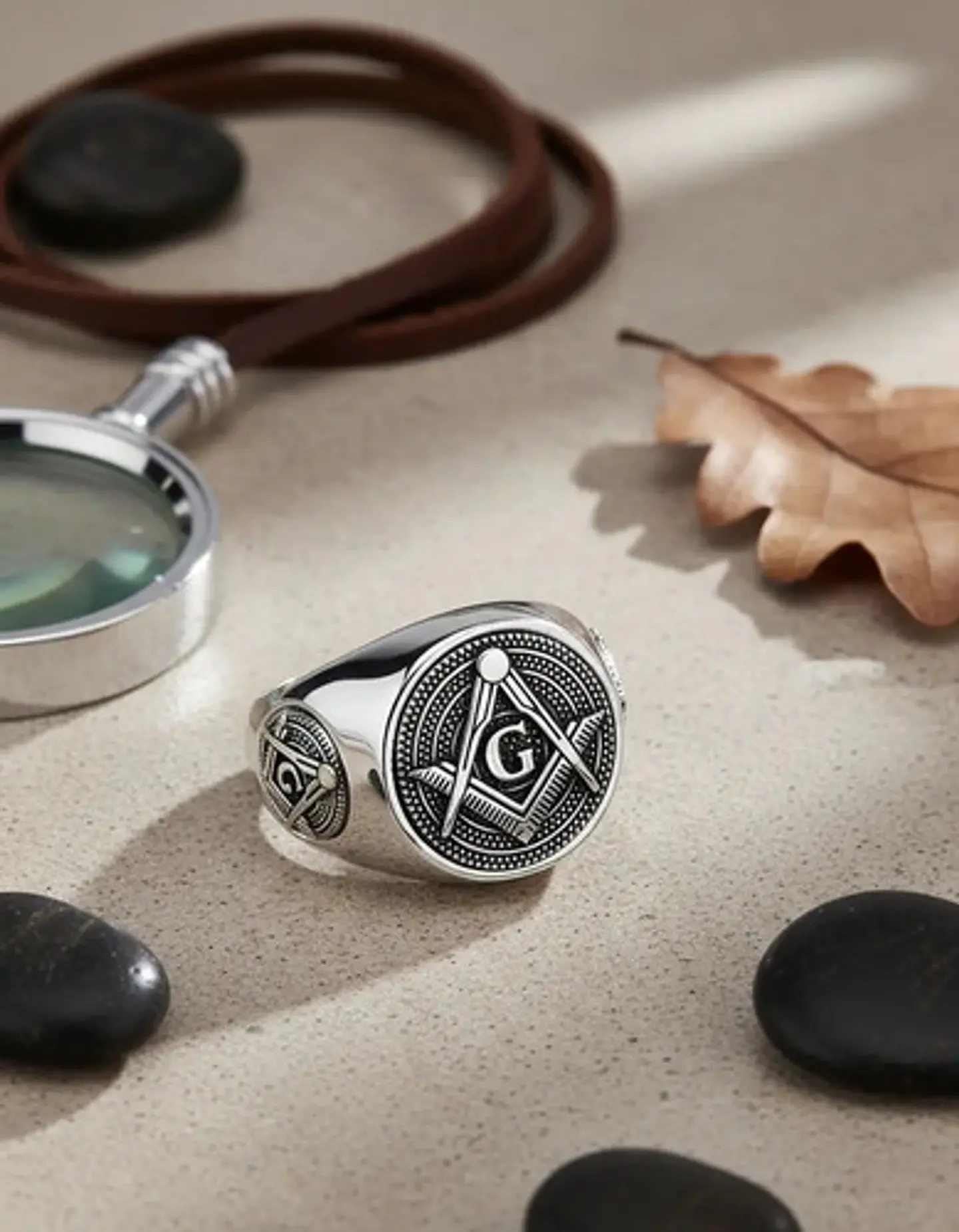 Anillo Para Hombre Simbolo Mason Escuadra Color Plata Acero 7