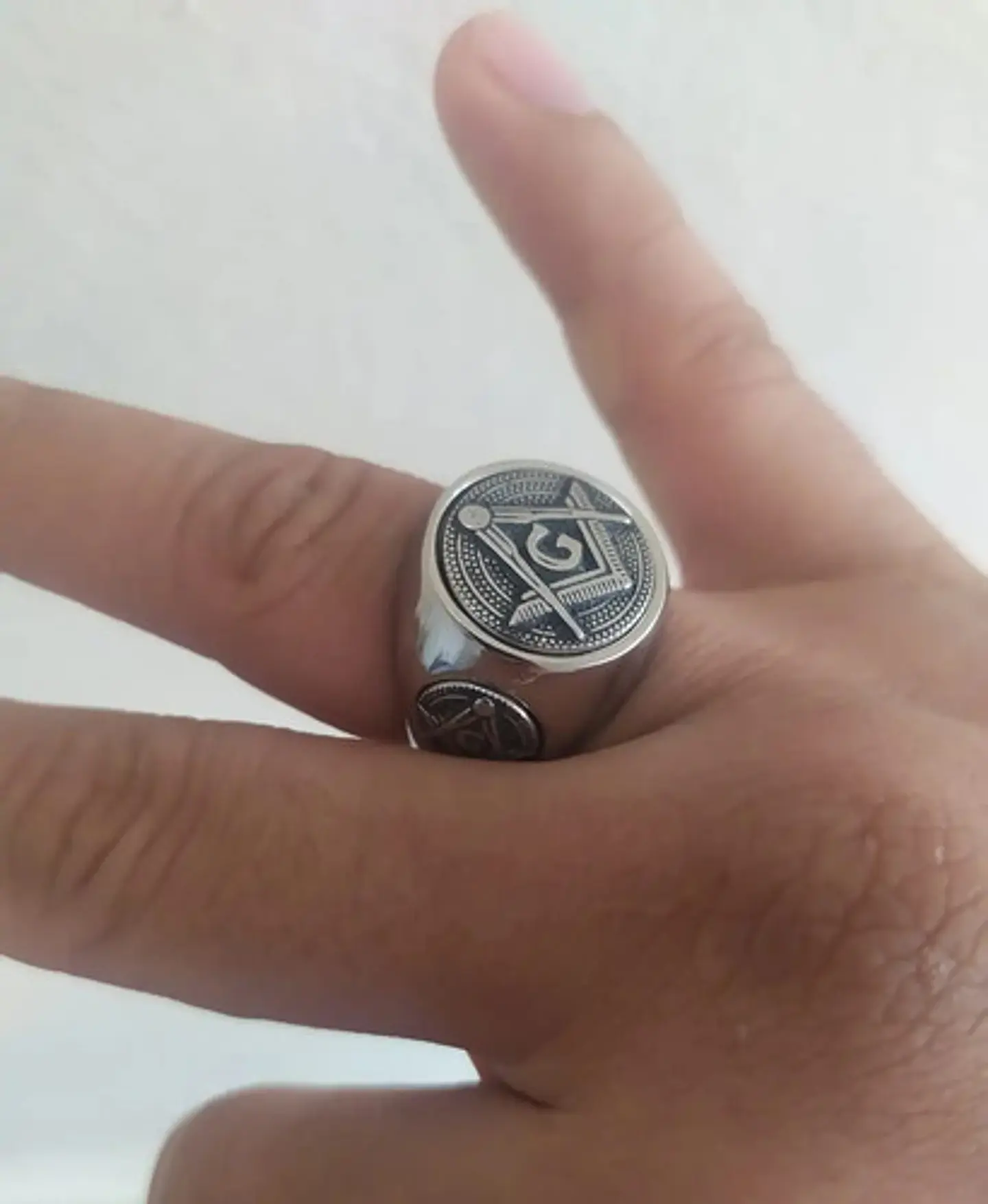 Anillo Para Hombre Simbolo Mason Escuadra Color Plata Acero 9