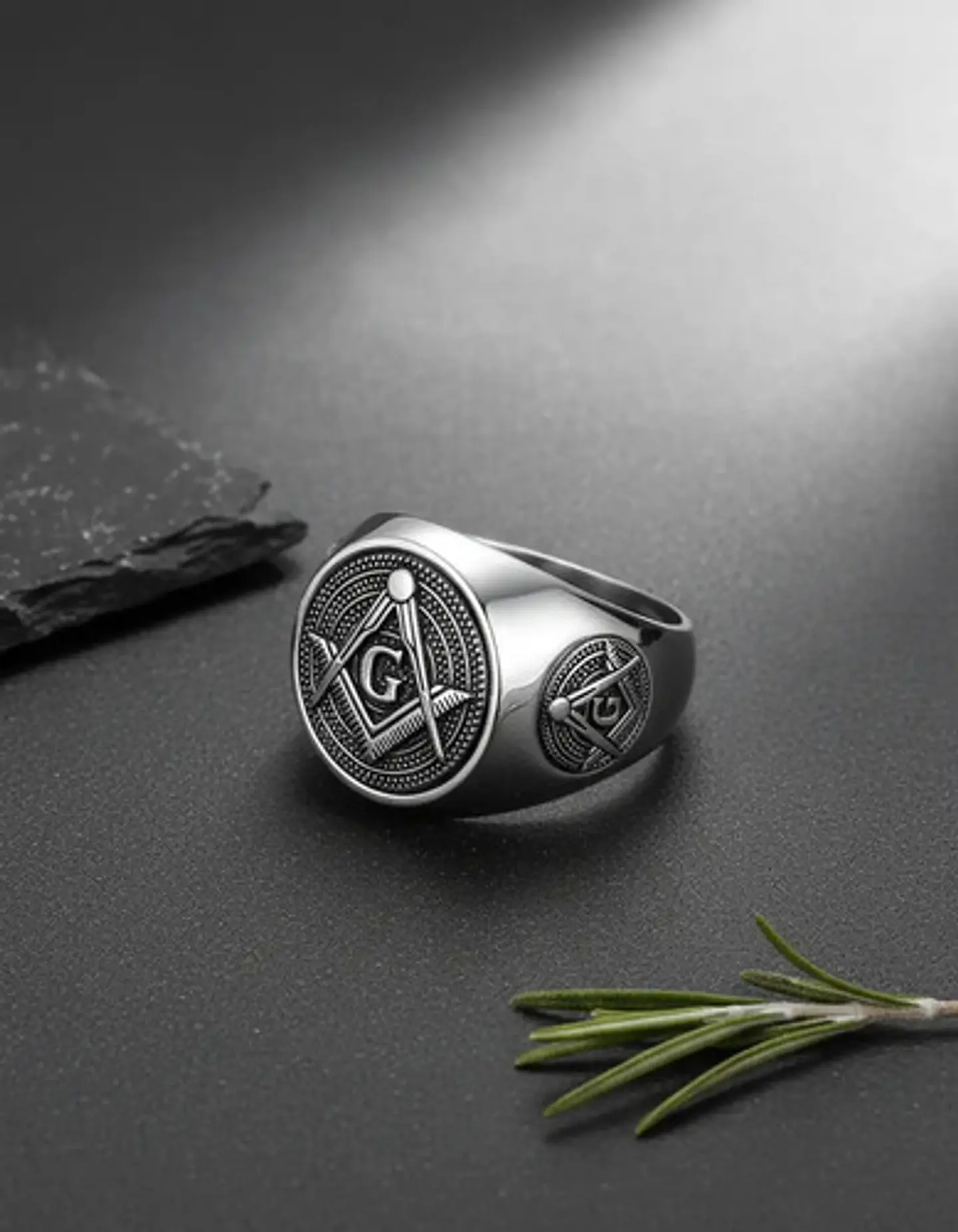 Anillo Para Hombre Simbolo Mason Escuadra Color Plata Acero 10