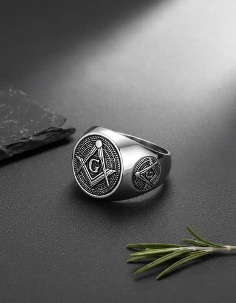 Anillo Para Hombre Simbolo Mason Escuadra Color Plata Acero 10