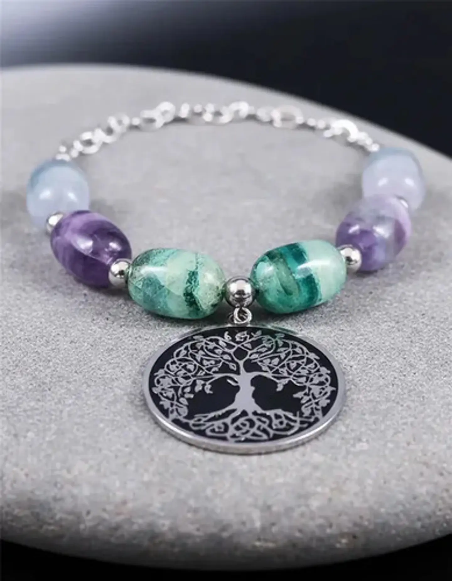 Collar Para Mujer Dije Árbol De La Vida Con Piedras Fluorita 2