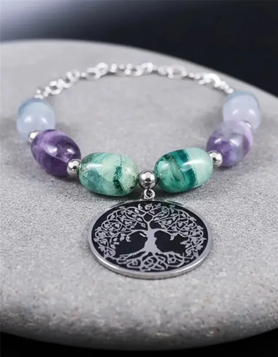 Collar Para Mujer Dije Árbol De La Vida Con Piedras Fluorita 2