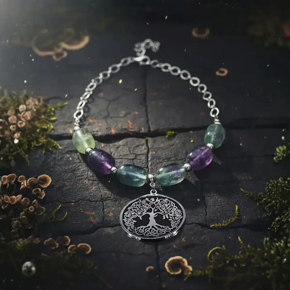 Collar Para Mujer Dije Árbol De La Vida Con Piedras Fluorita 6