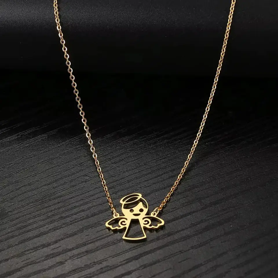 Collar En Acero Para Mujer Dije Cute De Angel De La Guardia 7