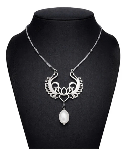Collar Para Mujer Dije Loto Con Perla Natural De Agua Dulce