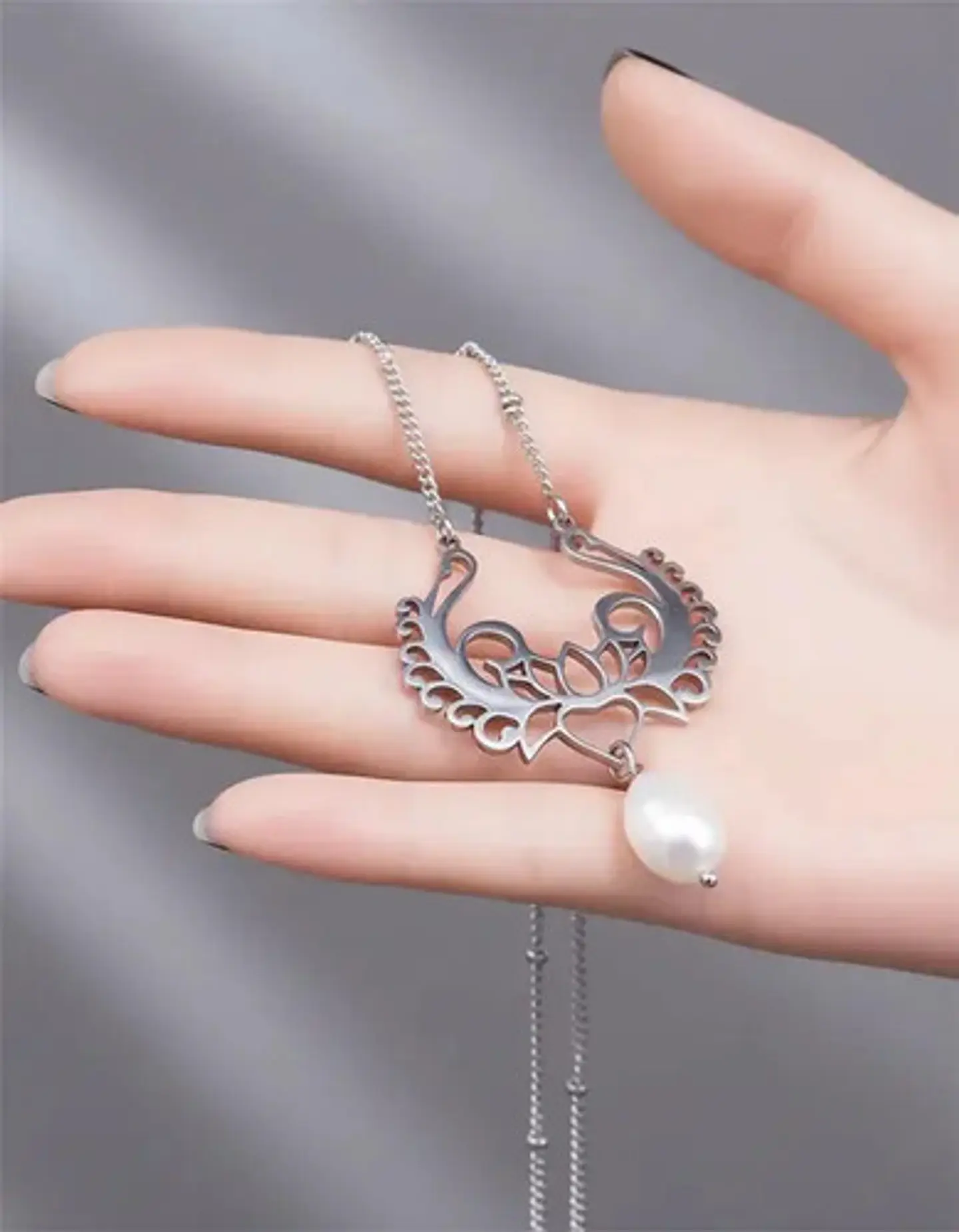 Collar Para Mujer Dije Loto Con Perla Natural De Agua Dulce 7