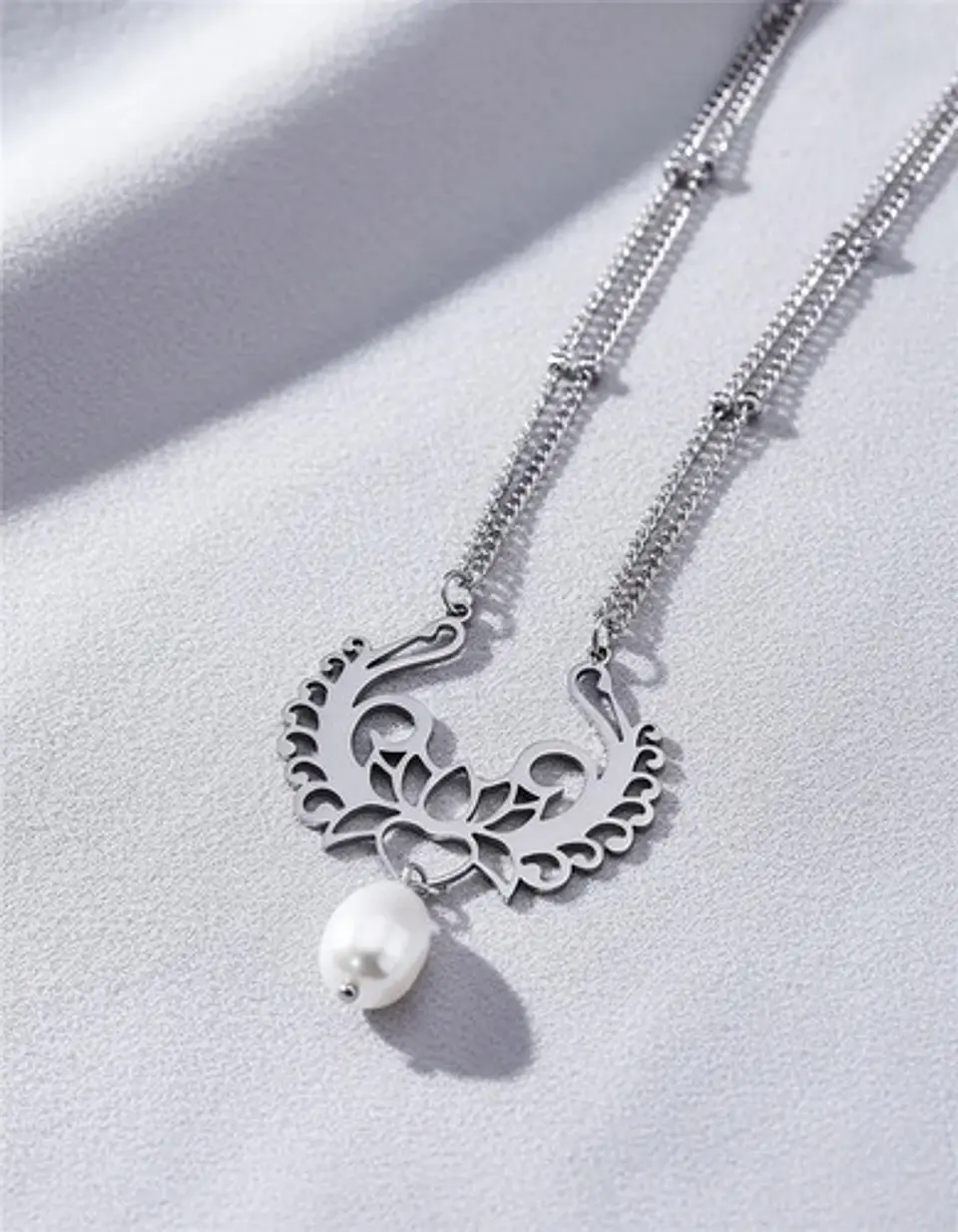 Collar Para Mujer Dije Loto Con Perla Natural De Agua Dulce 8