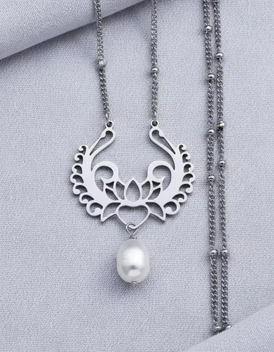 Collar Para Mujer Dije Loto Con Perla Natural De Agua Dulce 9