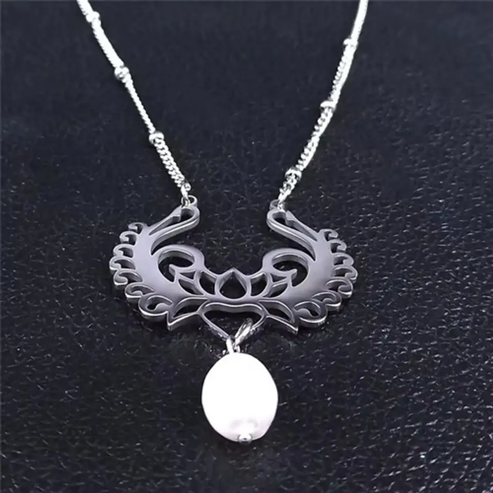 Collar Para Mujer Dije Loto Con Perla Natural De Agua Dulce 10