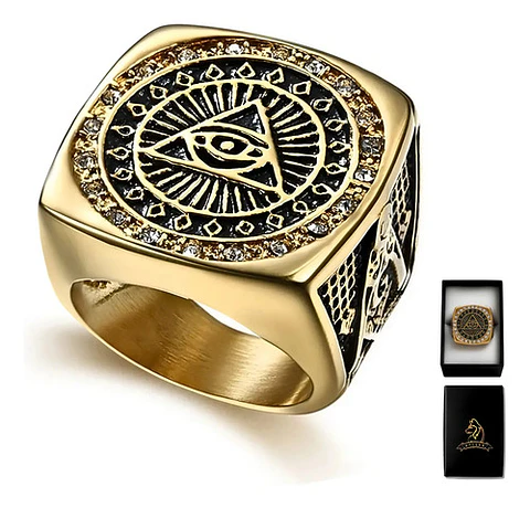Gran Anillo Para Hombres Illuminati Novus Mason Color Oro