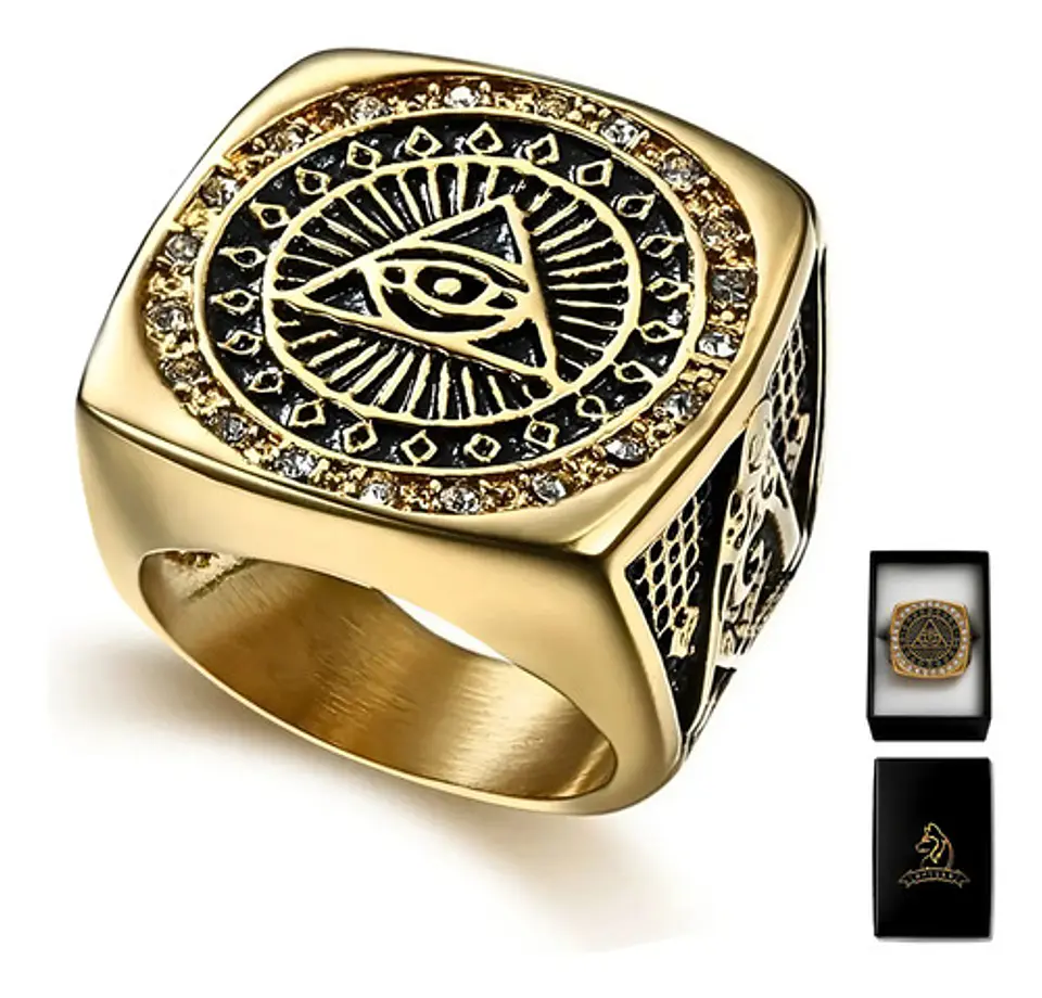Gran Anillo Para Hombres Illuminati Novus Mason Color Oro 1