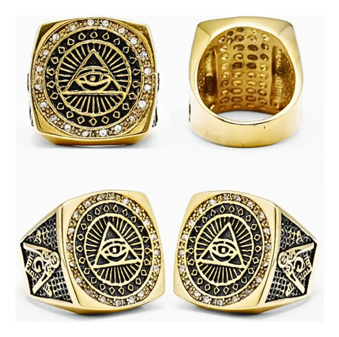 Gran Anillo Para Hombres Illuminati Novus Mason Color Oro 2
